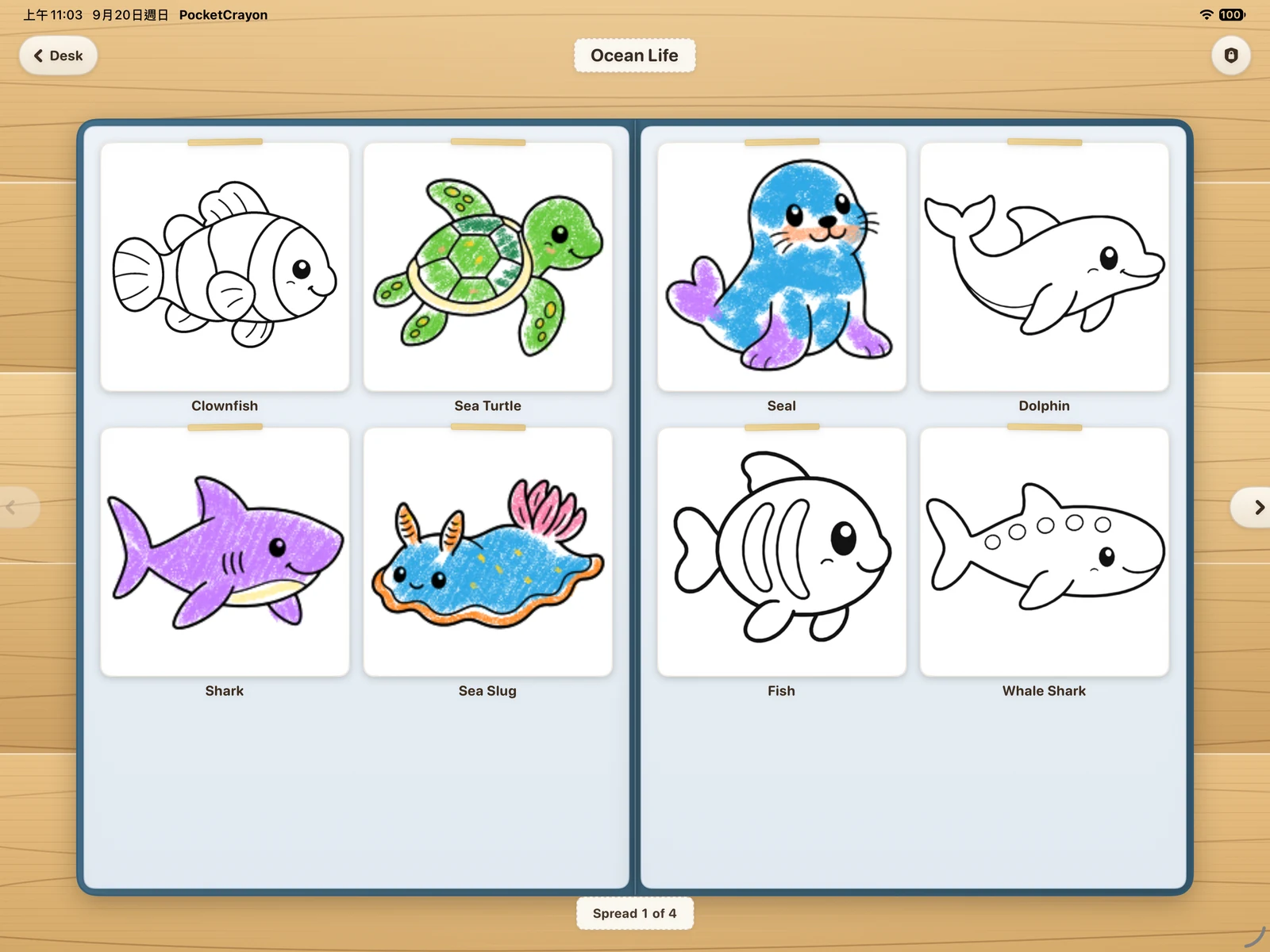 Ocean Life open as a two-page spread on iPad